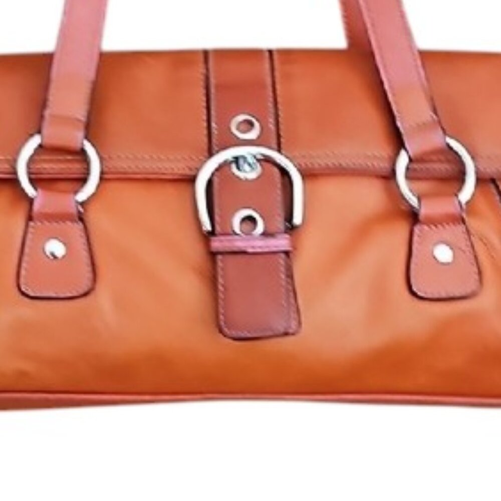 Vintage Elegant Orange genuine Leather Shoulder Bag multi compartments soft - Picture 14 of 14